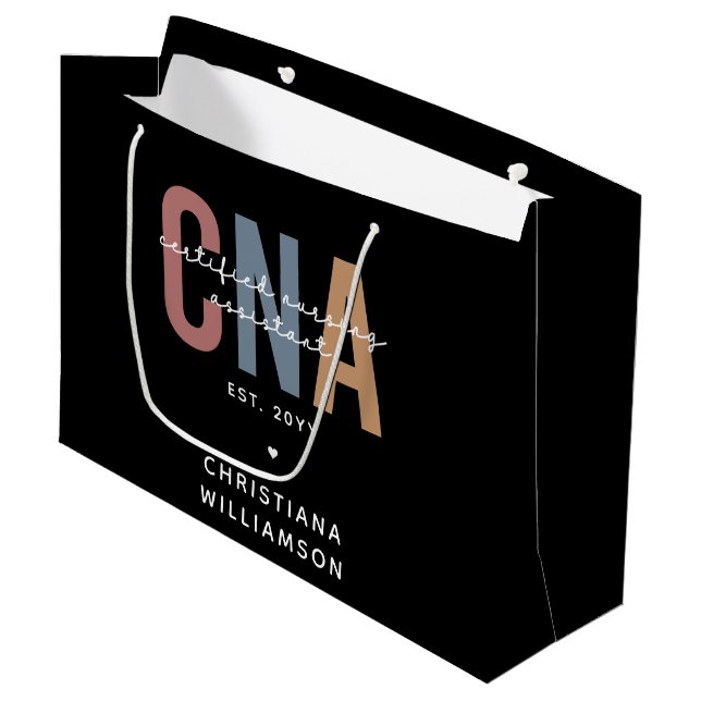 Custom CNA Retro Certified Nursing Assistant Gifts Large Gift Bag (Front Angled)