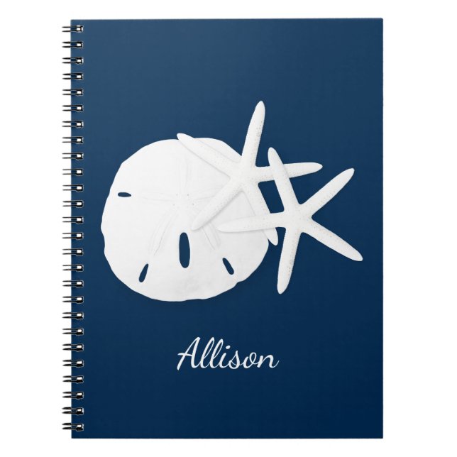 Custom Coastal Beach Blue Starfish Sand Dollar Notebook (Front)