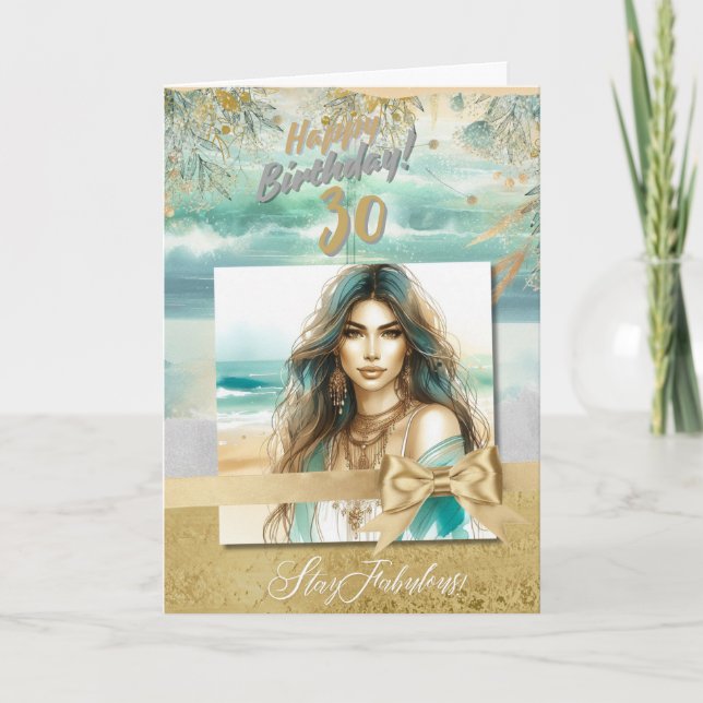 Custom Coastal Beach Themed Birthday Greeting Card (Front)