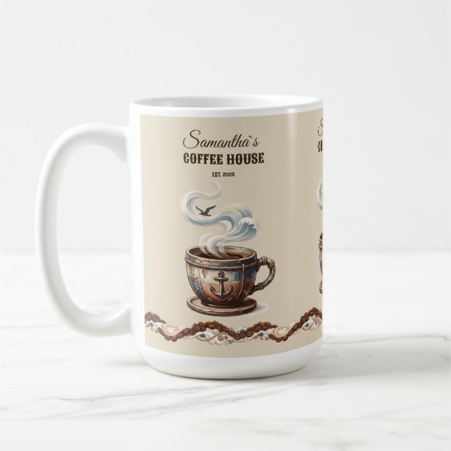 Custom Coastal Cafe Branding  Coffee Mug (Left)