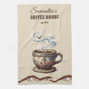 Custom Coastal Cafe Branding Kitchen Towel