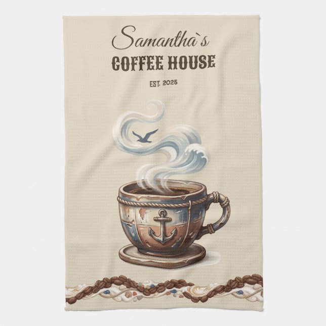 Custom Coastal Cafe Branding  Kitchen Towel (Vertical)