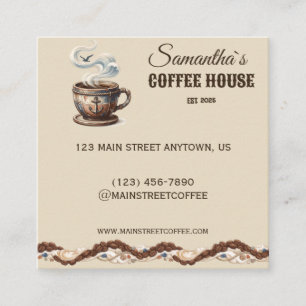 Custom Coastal Cafe Branding Square Business Card