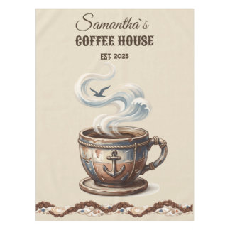 Custom Coastal Cafe Branding  Tablecloth