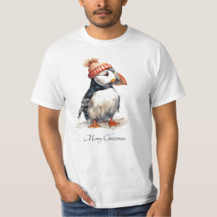 Custom Coastal Christmas Puffin Winter Knit Hat T-Shirt