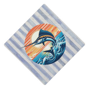 Custom Coastal/nautical/beach marlin sunset Graduation Cap Topper
