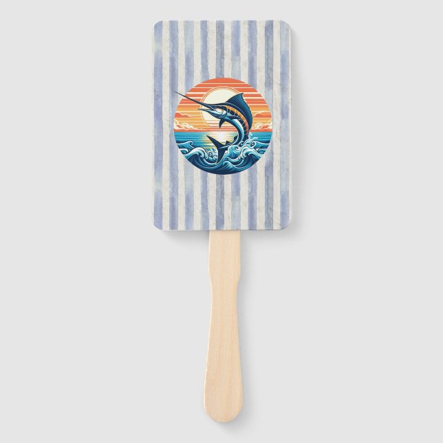 Custom Coastal/nautical/beach marlin sunset Hand Fan (Front)