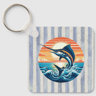 Custom Coastal/nautical/beach marlin sunset Keychain