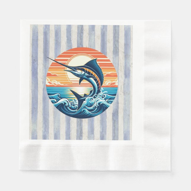 Custom Coastal/nautical/beach marlin sunset Napkin (Front)
