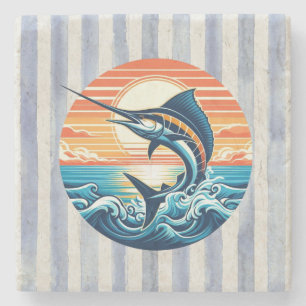 Custom Coastal/nautical/beach marlin sunset Stone Coaster