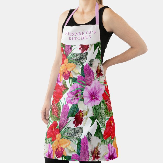 Custom Coastal Paradise Blooms Apron (Insitu)