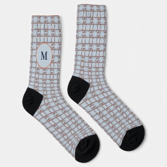 Custom Coastal Terracotta Greek Key Monogram Gift Socks (Right)