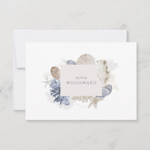 Custom Coastal Watercolor Coral Seashells  Card