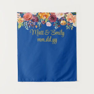 Custom Cobalt Blue Wedding Reception Photo Booth Tapestry