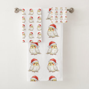 Custom Cockatiel Wearing Santa Hat Bath Towel Set