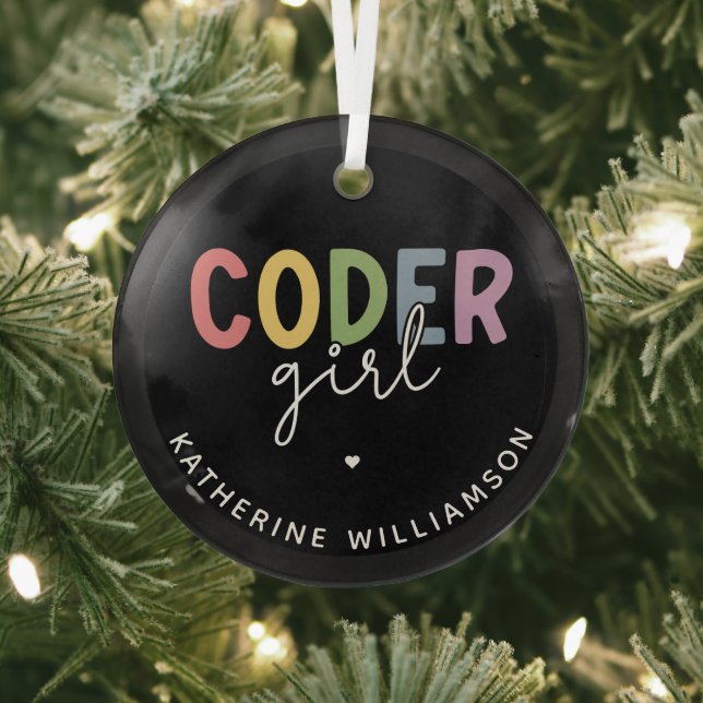 Custom Coder Girl Programmer Girl Gift Glass Ornament (Insitu)