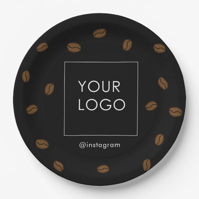 Custom Coffee Cafe Shop Kafeteria Business Logo  Paper Plate (Front)