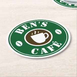 Custom coffee cup and beans logo drink coasters