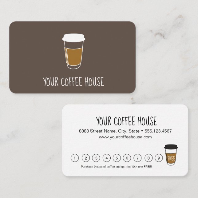 Custom coffee house company brown  loyalty card (Front/Back)