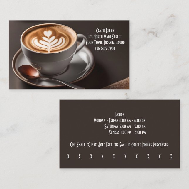 Custom Coffee & Latte Art Coffee Shop & Punch Business Card (Front/Back)