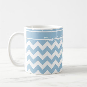 Custom Coffee Mug, Blue and White Chevrons Coffee Mug