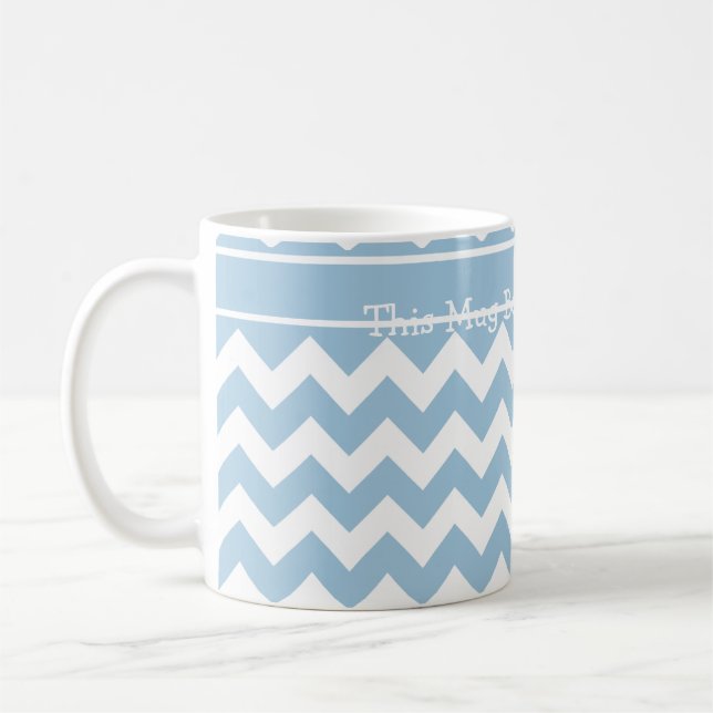 Custom Coffee Mug, Blue and White Chevrons Mug (Left)