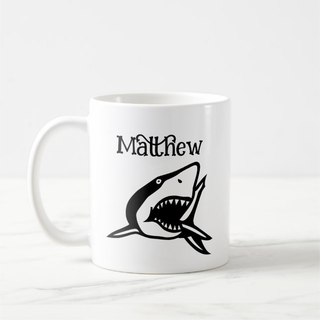 Custom coffee mug gift with shark drawing (Left)