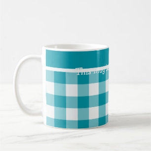 Custom Coffee Mug, Teal Check Gingham Coffee Mug