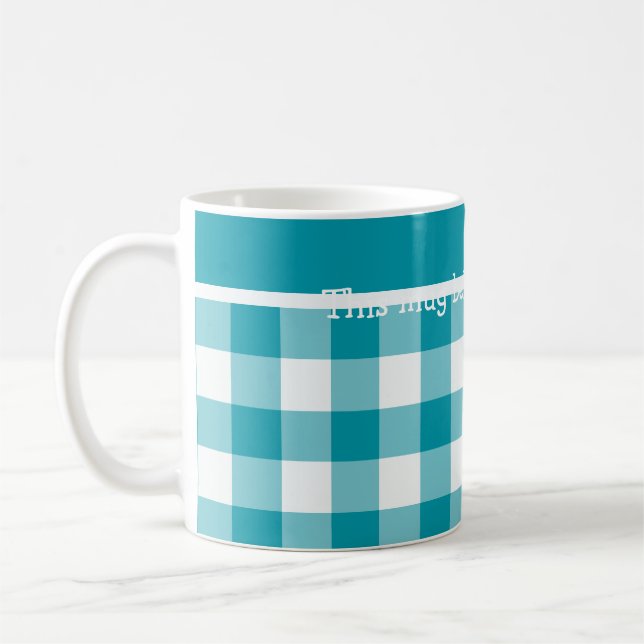 Custom Coffee Mug, Teal Check Gingham Coffee Mug (Left)