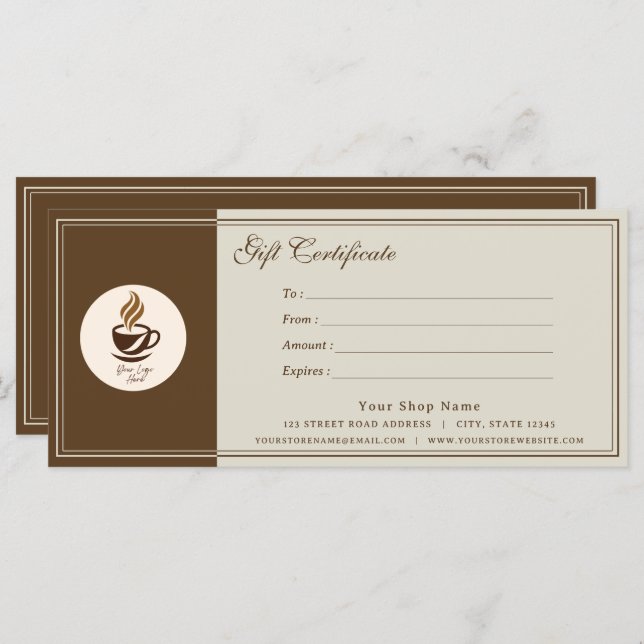 Custom Coffee Shop Gift Certificate | Personalized (Front/Back)