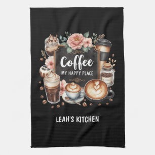 ☕Custom Coffeecore Kitchen Cafe Coffee Happy Place Towel