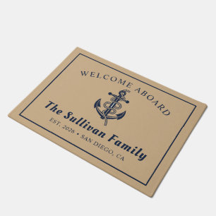 Custom Coir Nautical Welcome Aboard Family Name Doormat