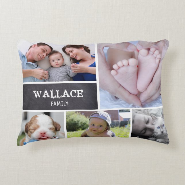 Custom Collage 5 Photos, Personalized, chalked Accent Pillow (Front)