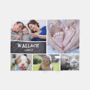 Custom Collage 5 Photos, Personalized, chalked Fleece Blanket