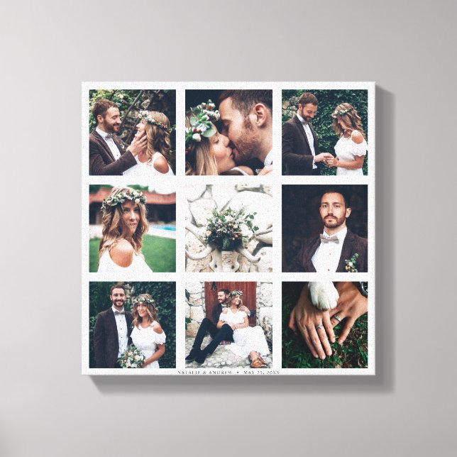 Custom Collage 9 Wedding Photo Square Canvas Print (Front)