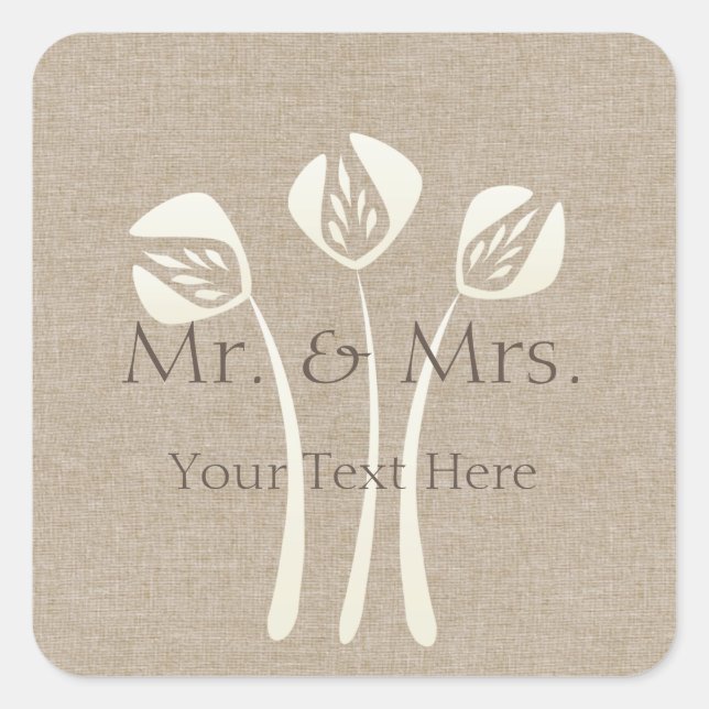 Custom Collage Cream Art Deco Tulip Wedding Square Sticker (Front)