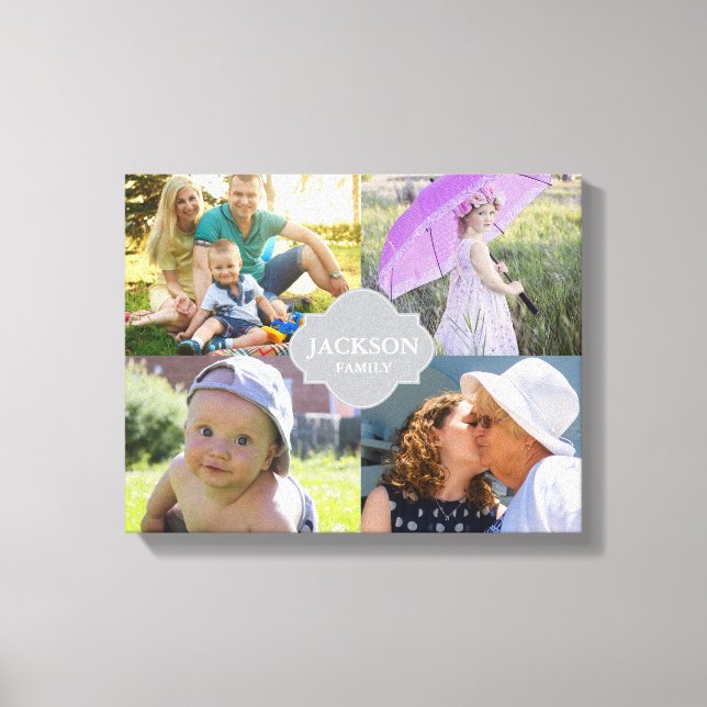 Custom Collage photos with family name, 4 pictures Canvas Print (Front)