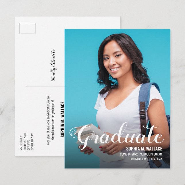Custom College Graduate with Photo Announcement Postcard (Front/Back)