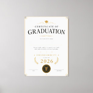 Custom College Graduation Certificate 2026 Canvas Print