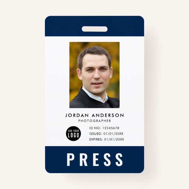 Custom Color Add Logo Photo Photographer Press Badge (Front)