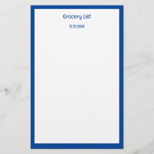 Custom Color Blue Border Grocery Shopping List Stationery