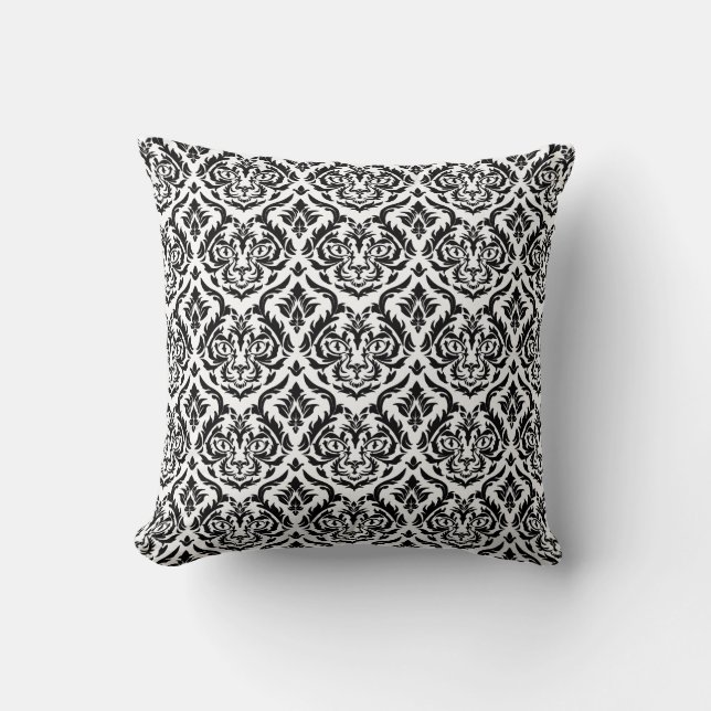 Custom Color Damask Cat Throw Pillow (Front)