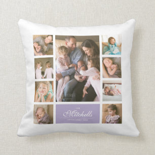Custom Color Elegant Script Family Photo Collage Throw Pillow