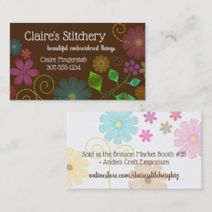 Custom color embroidery sewing stitches flowers bu business card