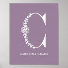 Custom Color Floral Monogram Letter C Name Nursery