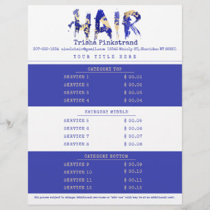 Custom color hair stylist salon service price list letterhead