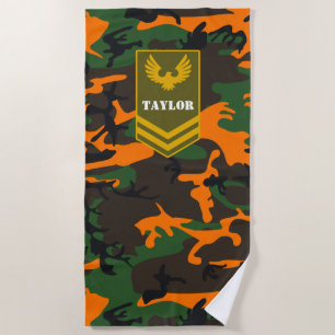 Custom COLOR & monogram army military camouflage: Beach Towel