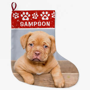 Custom Color Personalized Pet Name & Photo Large Christmas Stocking