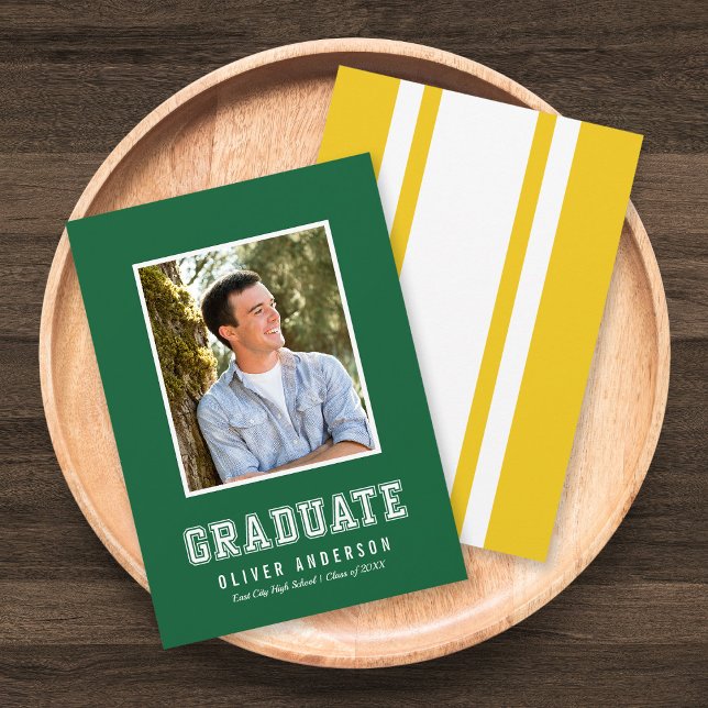 Custom Color Varsity Photo Graduation Announcement (Creator Uploaded)