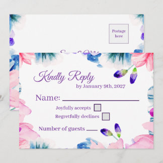 Custom Color Watercolor Floral RSVP Card